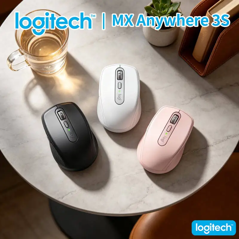 Travel MX Anywhere 3S Mouse - Darkfield 8K DPI, Hyper-Scroll, Compact Build, Suitable for Co-working Space & Hotel Desk