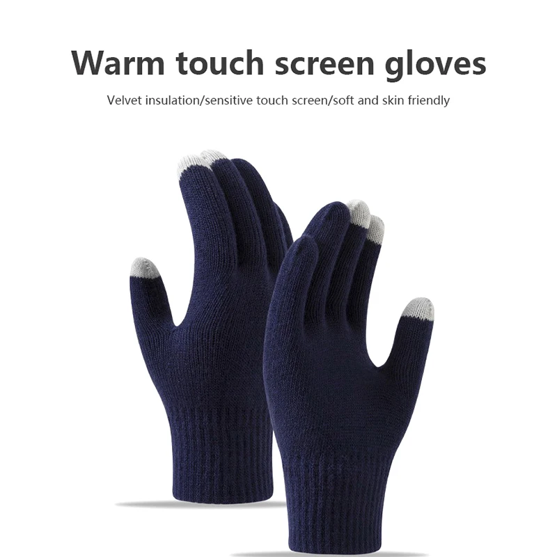 

Winter Touch Screen Gloves Women Men Warm Stretch Knit Mittens Imitation Wool Full Finger Guantes Female Crochet Thicken