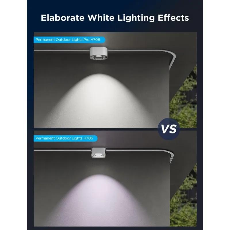 أضواء خارجية احترافية، بطول 150 قدمًا مع 90 مصباح LED RGBIC للإضاءة اليومية والمميزة، 75 وضعًا للمشهد للاستخدام الخارجي في ديسمبر