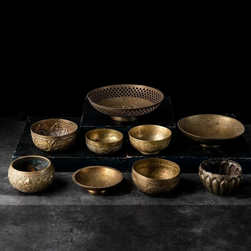 1.13 European and American Brass Vintage Bowls Flowerwares Old Item Wall Hangings Home Decoration Ornaments