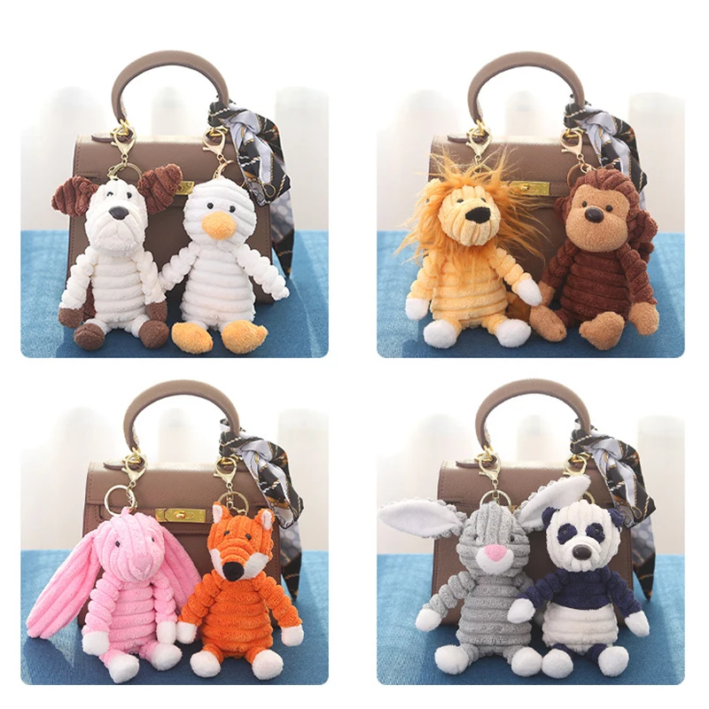 Mini llavero de peluche de 15cm, bonito llavero de dibujos animados de zorro, conejito, pato, Panda, León, mono, bolsa, accesorios, juguetes de peluche
