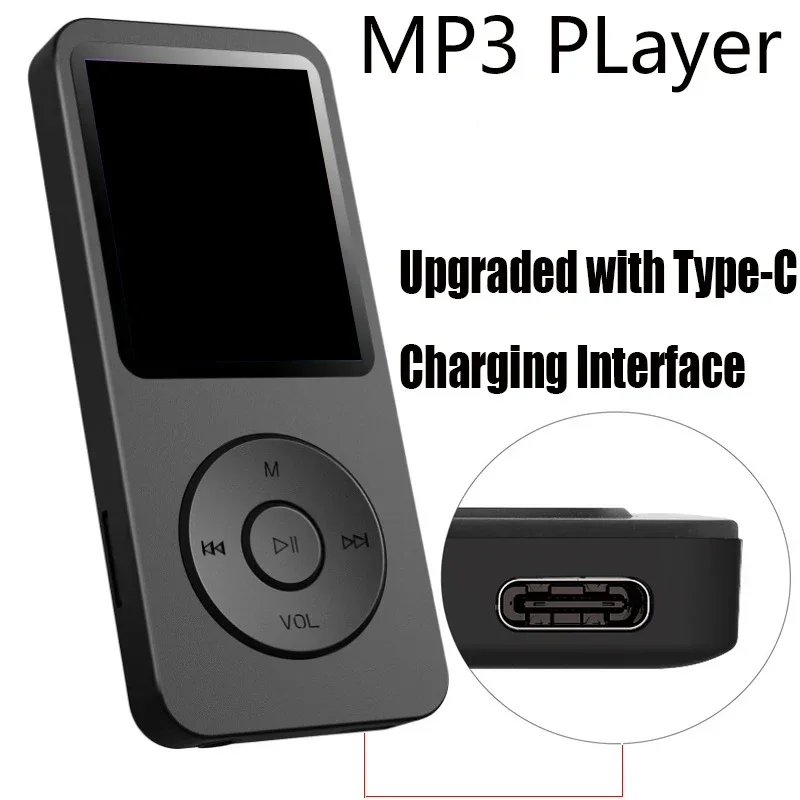 Lecteur MP3 sans fil de type C avec haut-parleurs, baladeur, nettoyage électronique, radio FM statique, MP4, lecteur de musique, sport, compatible 5.4