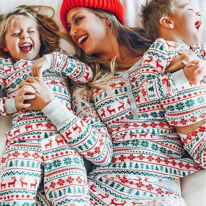 Christmas Xmas Family Pajamas Set  Casual Adult Kids Baby Family Look Matching Sleepwear Mother Daughter and Father Son Outfits