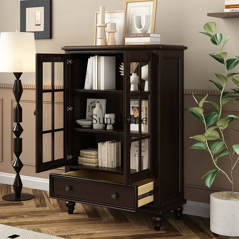 

American pure solid wood with edge drawing cabinet simple small apartment living room double door floor cabinet