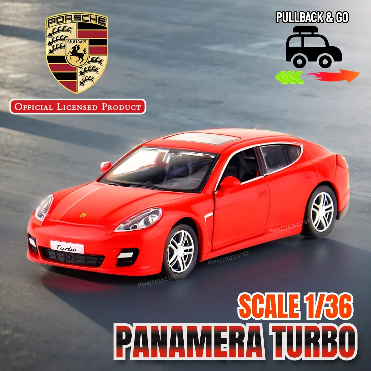 

Porsche Panamera Turbo 1:36 Scale Pullback Toy Car Model Official Licensed Alloy Diecast Vehicle Replica Xmas Gift Kid Boy Toy