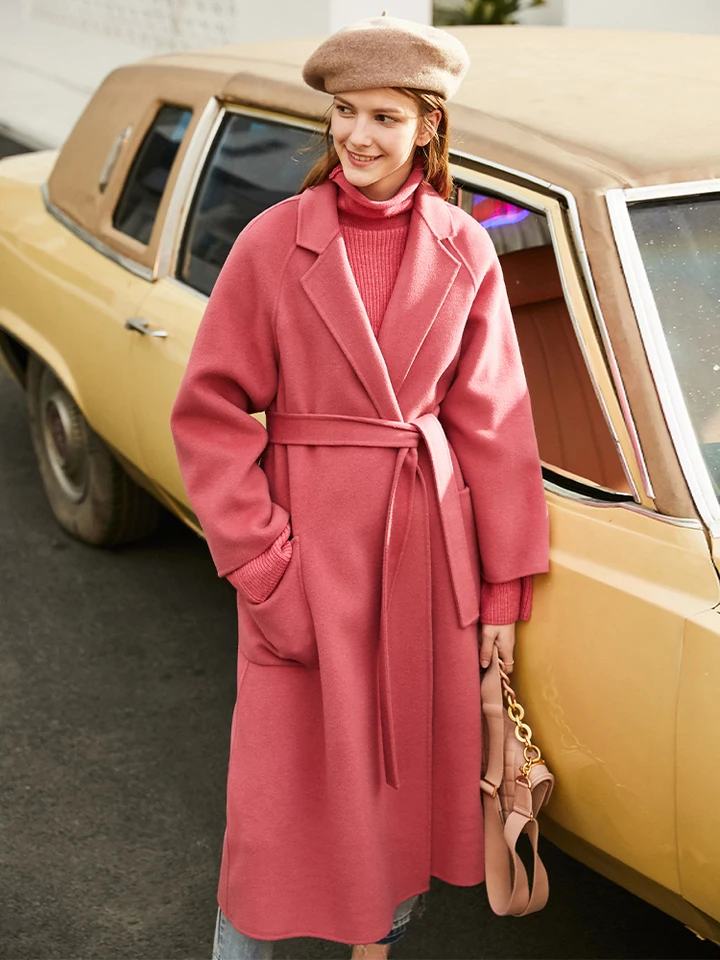 AMII Minimalist Wool Coat For Women 2024 Winter Blazer Collar With