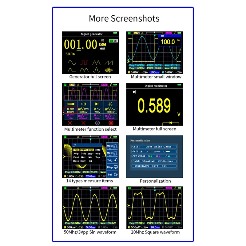 A75T DSO3D12 3.2 Inch Desktop Digital Oscilloscope 120M Bandwidth Dual Channel Multimeter And Signal Generator 3 In 1 120M Durab