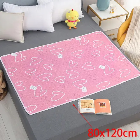 만화 디노 하트 기저귀 매트, 방수 세척 가능 변경 패드, 야간 및 월경 보호, 베이비 케어, 80x120cm, 4 층