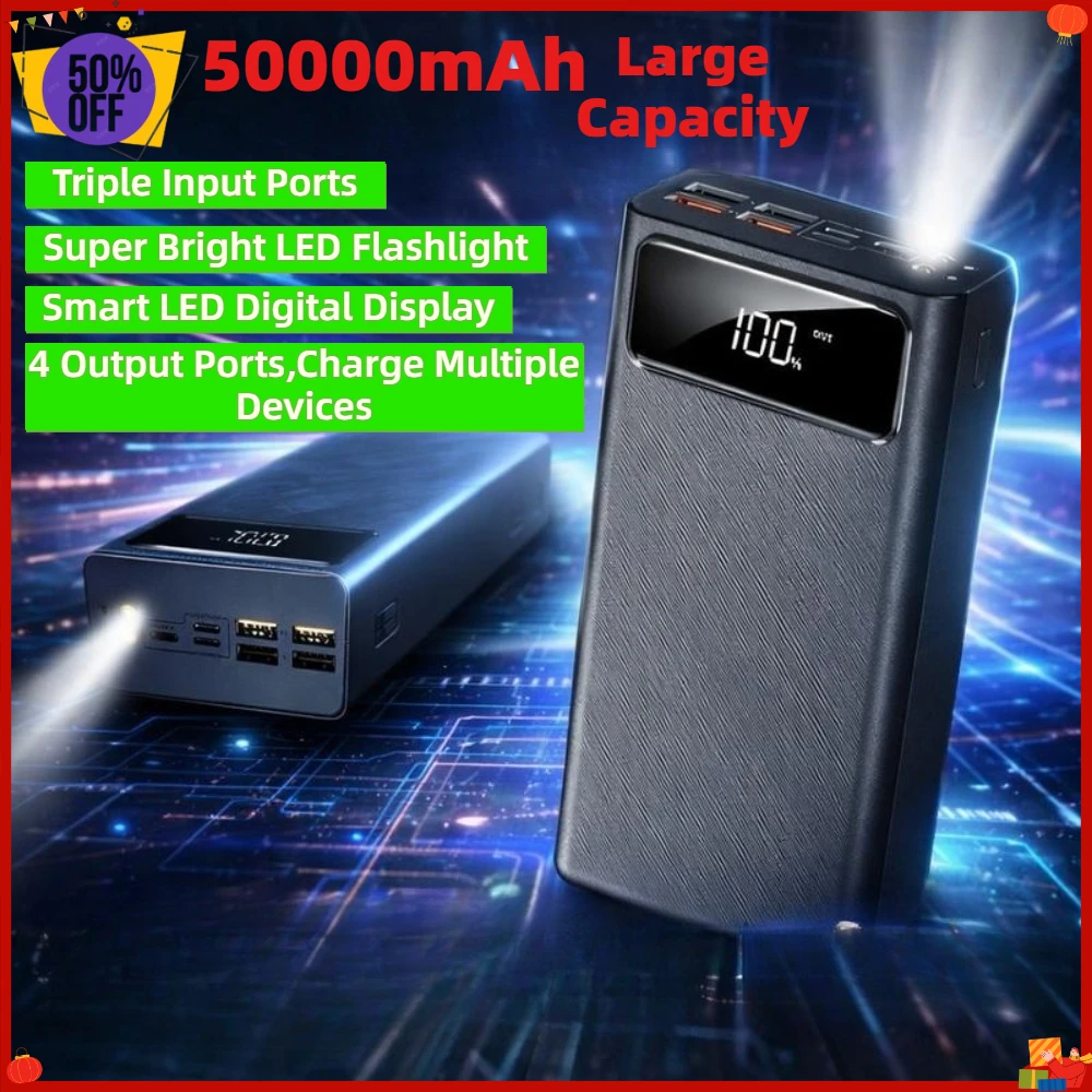 50000mAh Power Bank, Lithium-ion Cell Triple Input & 4 Output Ports,Large Capacity Portable Charger for IPhone,Huawei,Samsung