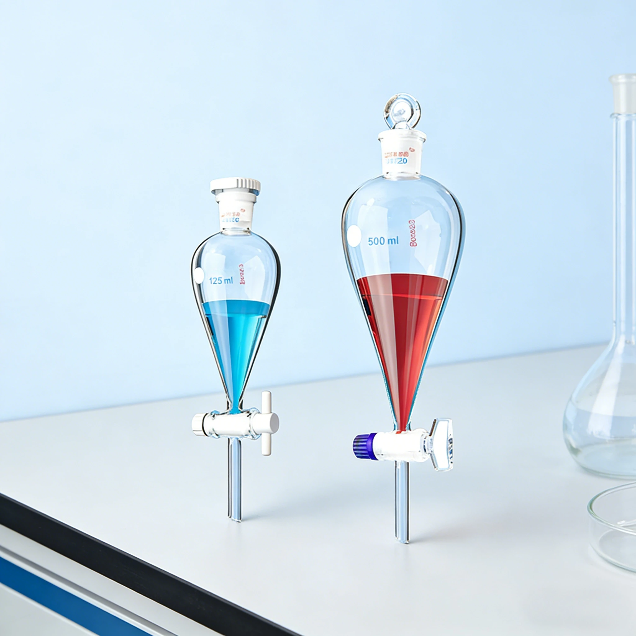 1pcs 30ml To 1000ml Pear-shaped Clear and Thick Separating Funnel with PTFE Piston for Lab Experiment