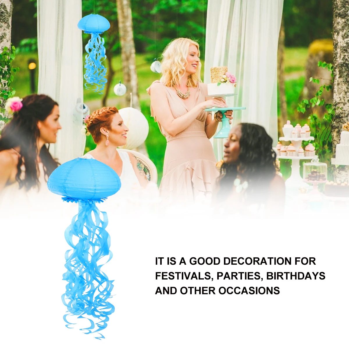

3Pcs Brightly Colored Blue Jellyfish Paper Lantern Perfect For Kids Parties Celebrations