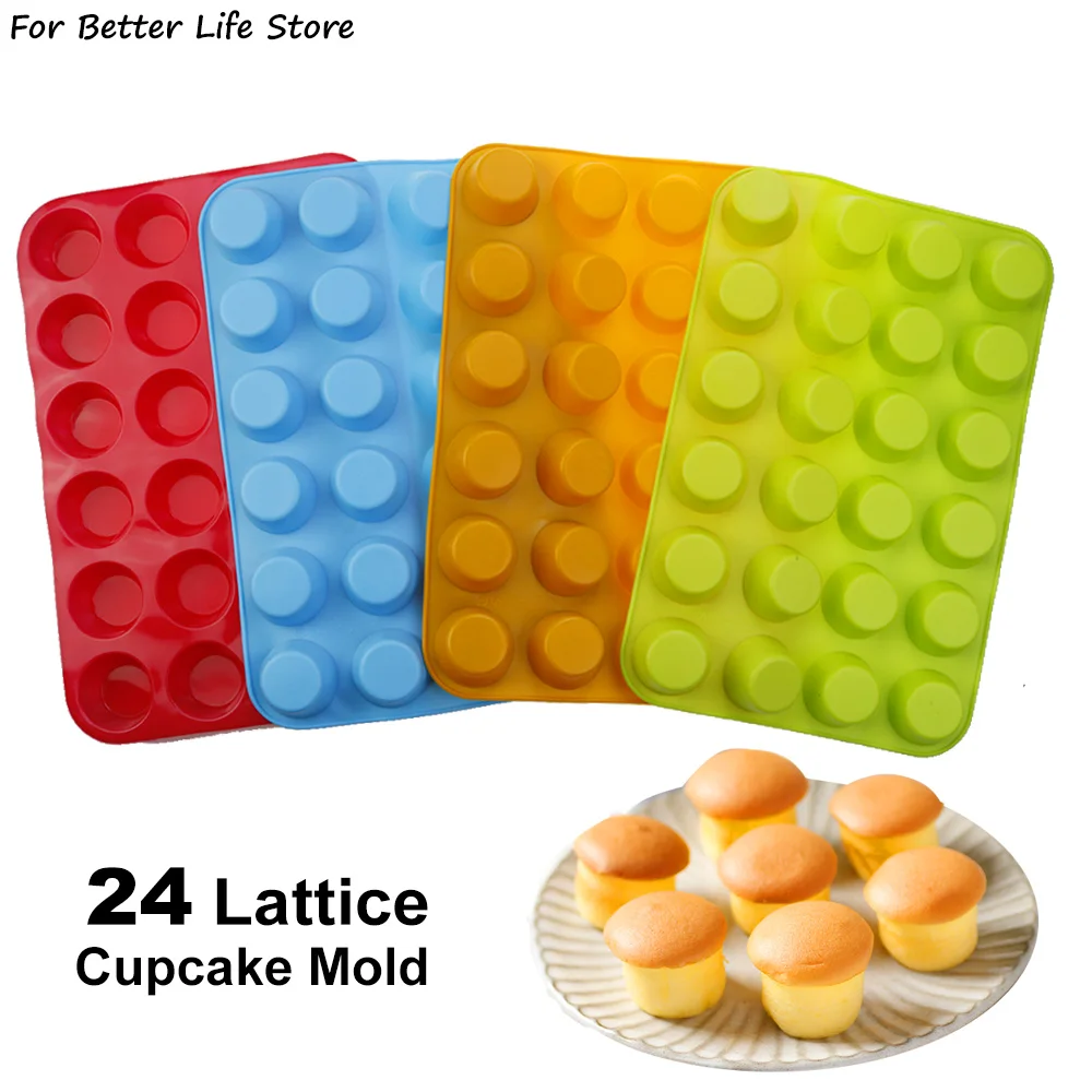 

1Pcs 4 Colour 24 Lattice Silicone Cupcake Mold Cake Round Mini Muffin Pan Form Decorating Baking Easy Demoulding And Cleaning