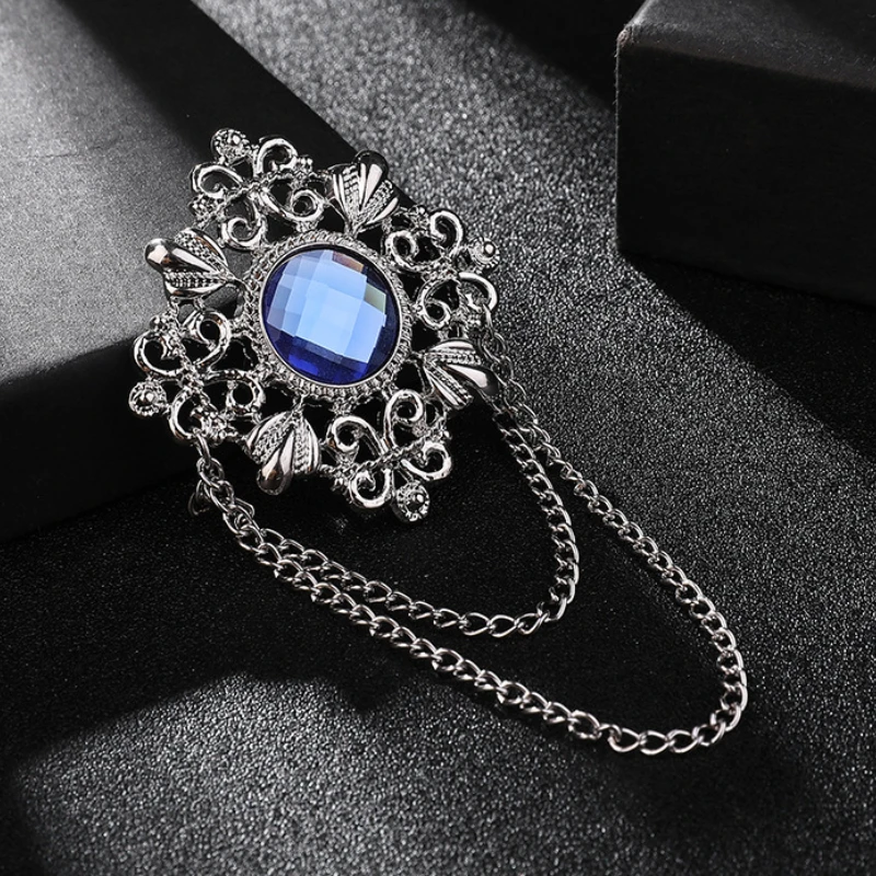 Retro Palace Edelstein Brosche Herren Anzug Pin Vintage Strass Kreuz Quaste Anstecknadeln mit Kette Abzeichen Luxus Schmuck Zubehör – Detail 6