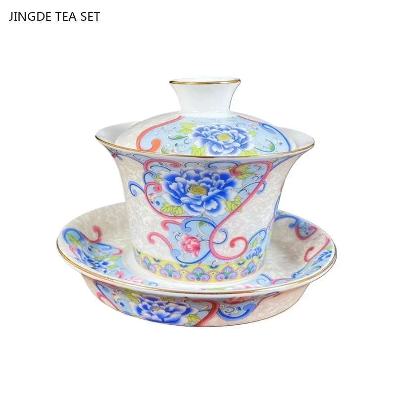 

1PCS High-end exquisite ceramic tea set Handmade filter teapot enamel covered bowl teacup traditional porcelain tea accessories