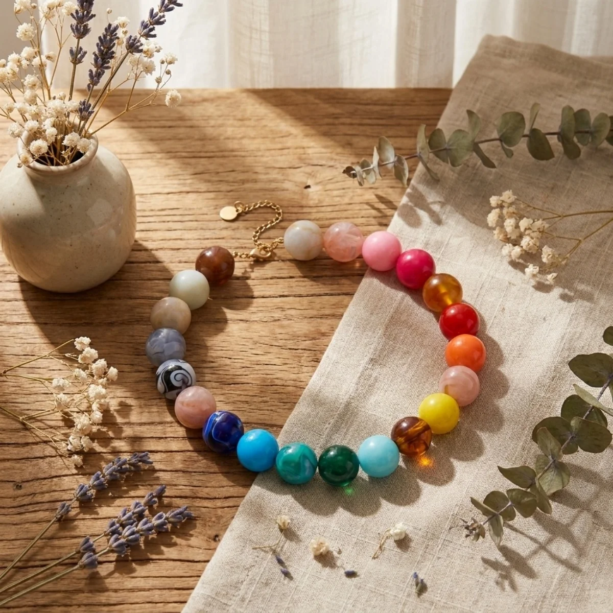 Modische bunte Acryl-Halskette mit großen runden Perlen für Damen und Herren, böhmische blaue braune Harzperlen, Choker, Y2K-Ästhetik-Schmuck – Detail 29