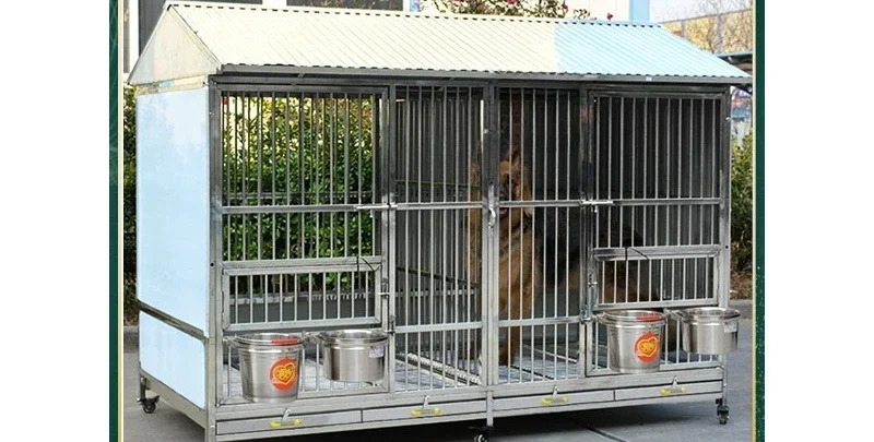 Outdoor Stainless Steel Dog Cage Large Bulldog Outdoor Rainproof with Toilet Dog House
