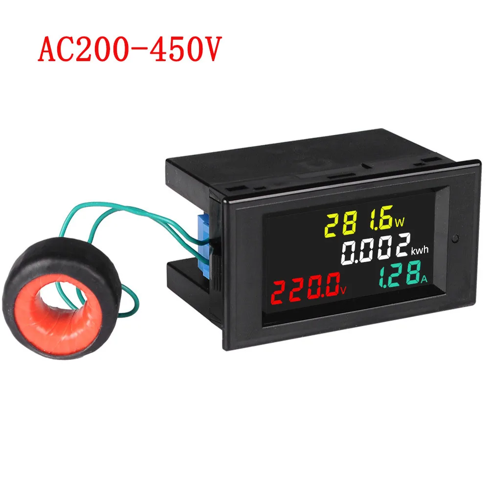 

SPM002 HD Color Screen Voltmeter Ammeter AC80-300V AC200-450V 100A Power Energy Meter 180° Flawless Panel Energy Watt Meter