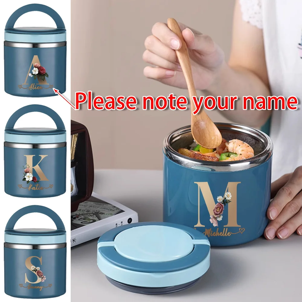 

Персонализированный ланч-бокс унисекс для путешествий и пикников с именем, с индивидуальным буквенным принтом, портативный, для рабочих и студентов, термоизолированный ланч-бокс