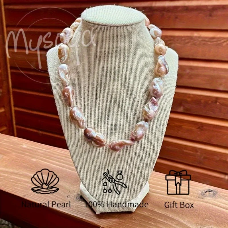 

Mysoya Freshwater Pearl Necklace, 25-28mm, Iridescent Purple Baroque Pearl with Gift Box for Him Her for Birthdays, Weddings