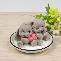 DW0404 PRZY 3D Rabbit and Bear Couple Moulds Animals Silicone Candle Mold Soap Molds Wedding Birthday Valentine's Day Clay