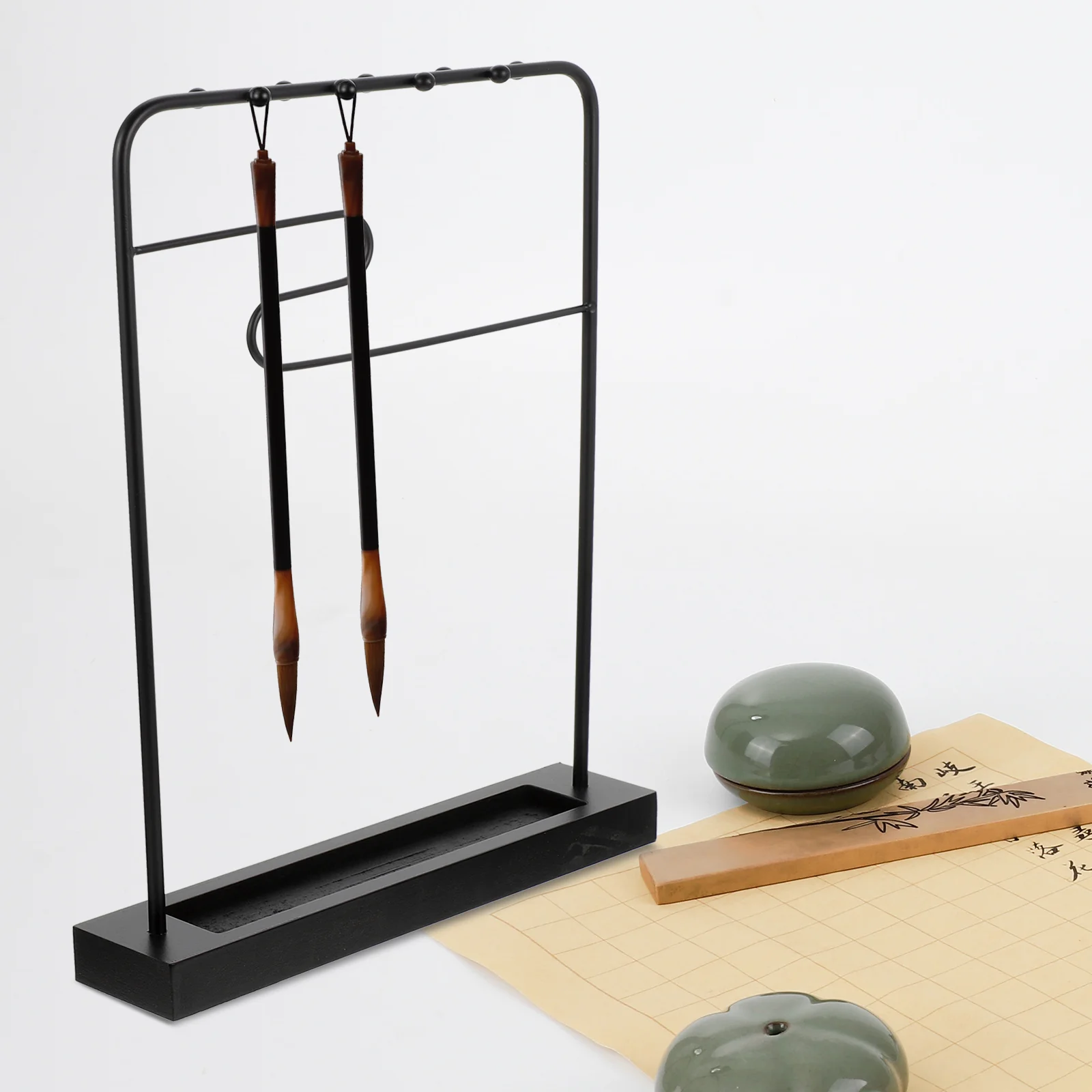 

Iron Brush Pen Holder Black Calligraphy Rack Writing Office Supply Chinese Hanger Sturdy Storage Display Art Goods