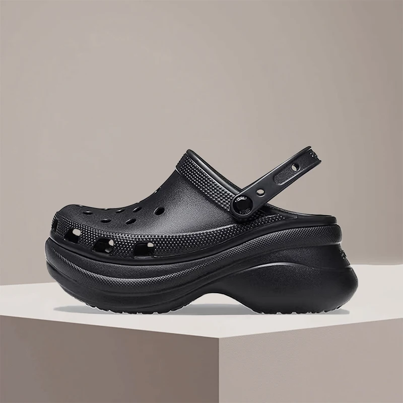 Crocs Classic BAE Clog Black Retro Minimalist Versatile 6cm Heel Durable Perforated Design Women Slip-On Beach Shoe 206302-001