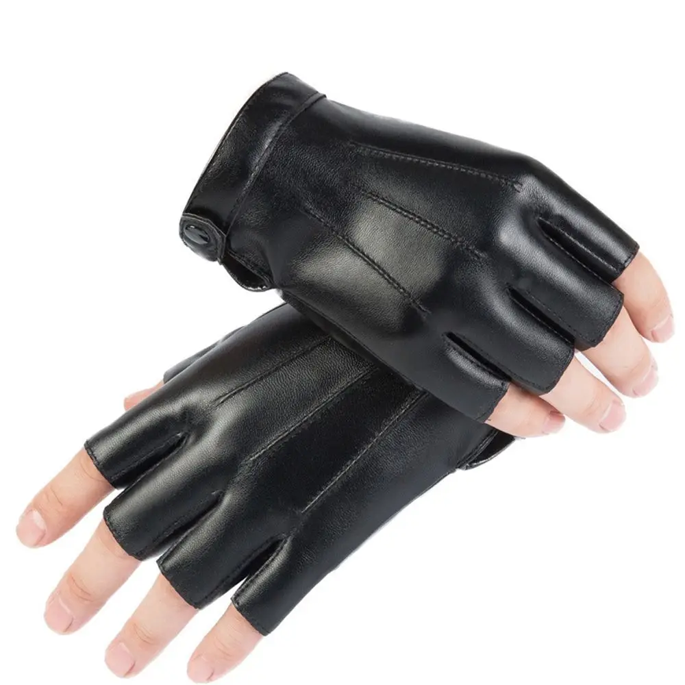 Fashion Half Finger PU Leather Gloves Riding Fitness Fingerless Mittens Black Short Cycling Gloves Outdoor Sports