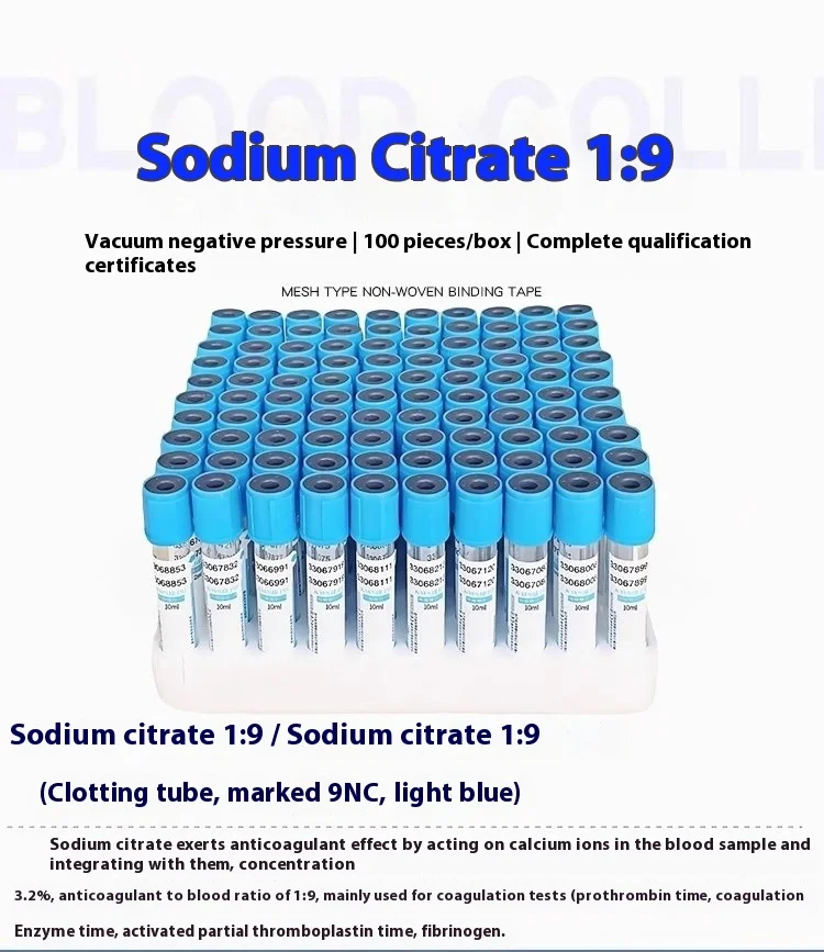 Einweg-Natriumcitrat 1:9 Sterile Vakuum-Blutentnahmeröhrchen 10ml/5ml/2ml Veterinär 100 Stück Kunststoff-Probenentnahmeröhrchen – Detail 1