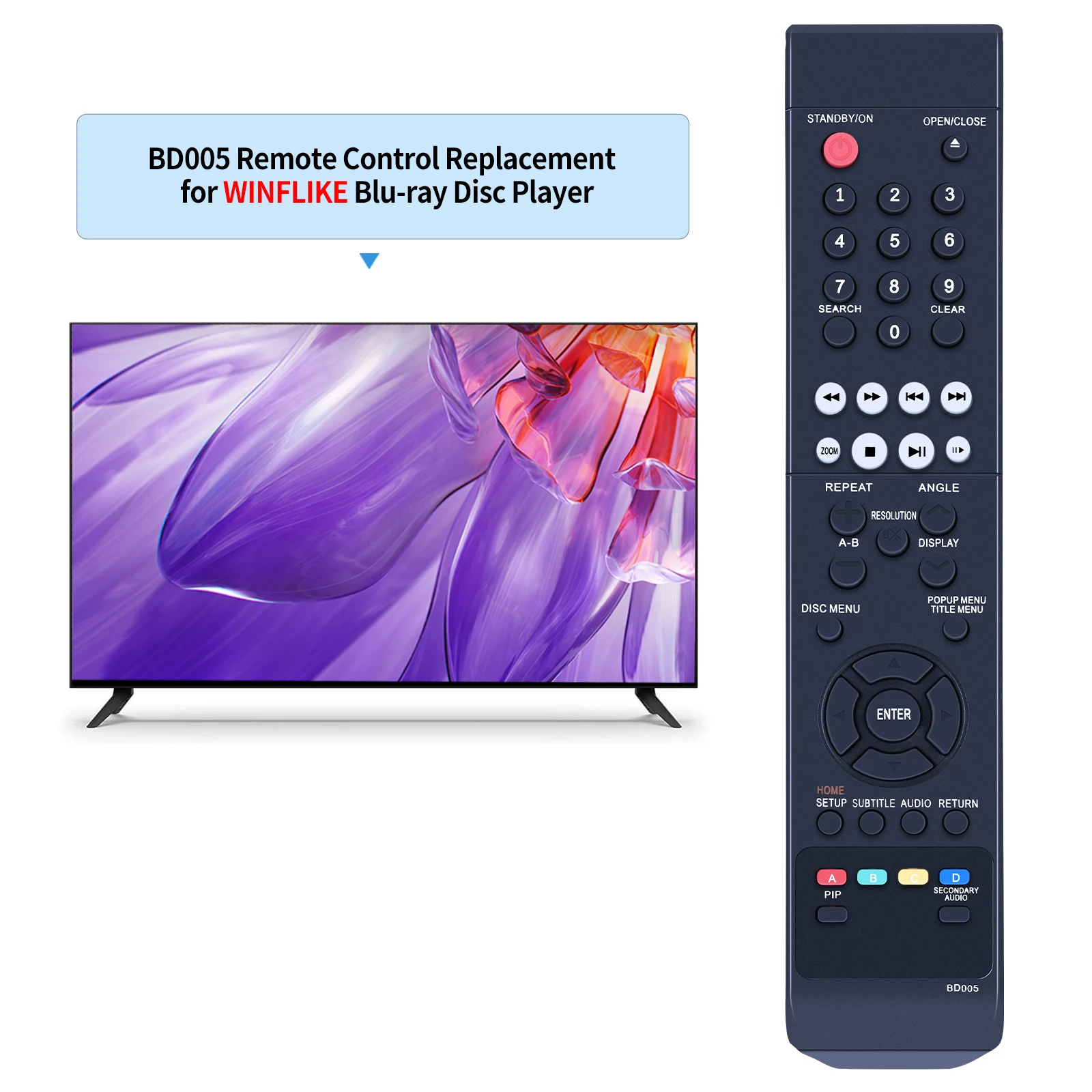 New BD005 Remote Control Fit For Insignia Blu-Ray Player NS-WBRDVD2 NS-BRDVD4-CA