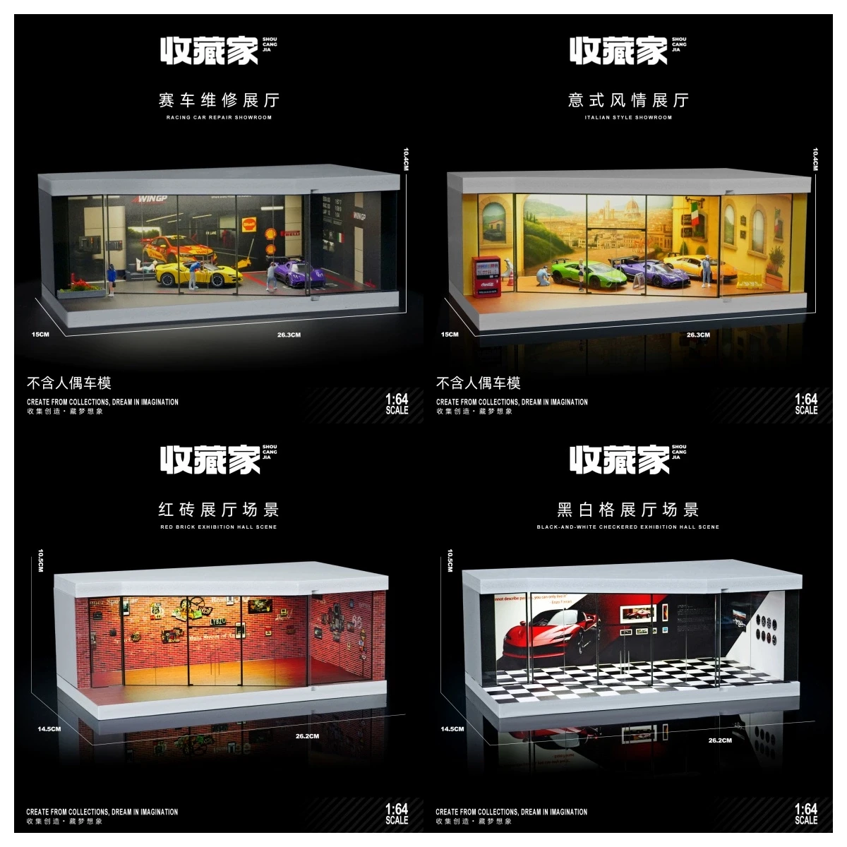 

Collector 1/64 Miniature Scene Model of Automobile Exhibition Hall Italian Style Parking Lot Car Model Storage Display Box