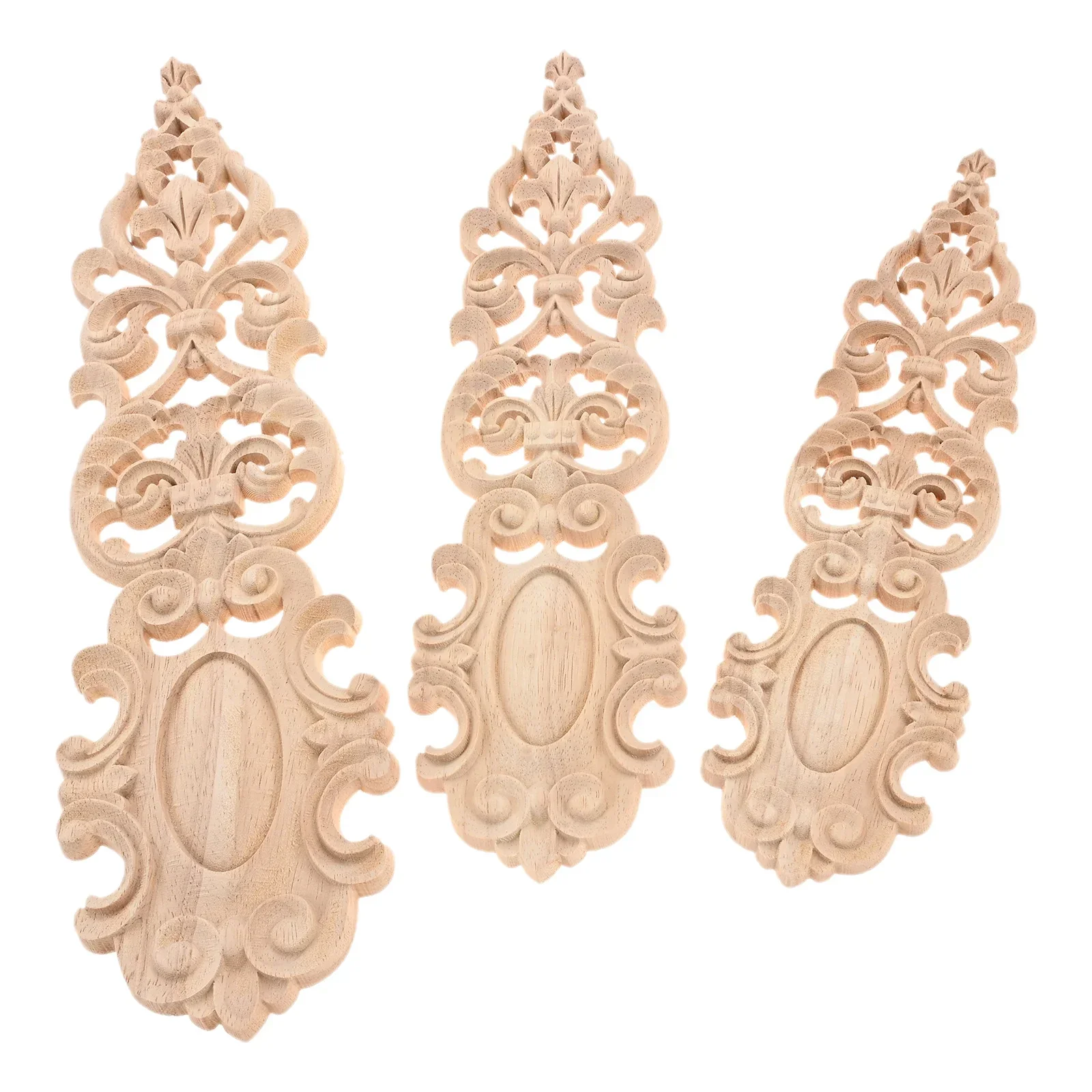 Classic Style Wood Carved Long Applique 30/35/42cm Unpainted Wood Carved Flower Onlay Decal Corner Applique for Home Furniture