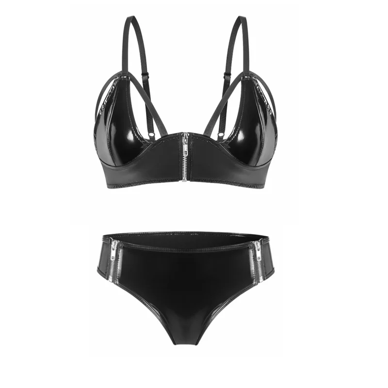 

Женский кожаный бюстгальтер на молнии, трусы с подвязками, комплект нижнего белья, экзотический черный, красный комплект нижнего белья, боди Тедди, порно комплекты, наряд