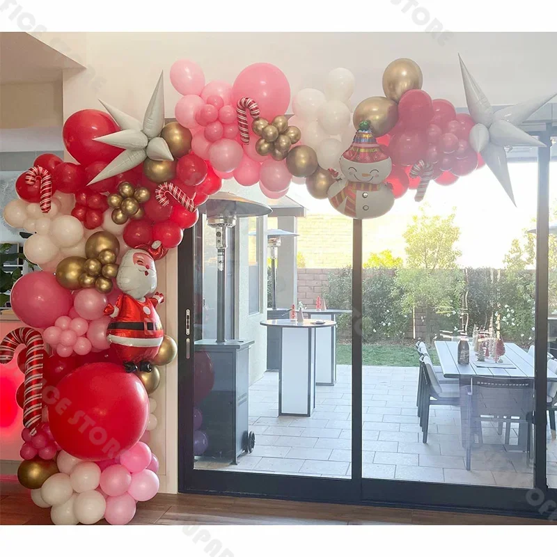 

168pcs Christmas Exclusive Party Decoration Matte Red and White Balloons Arch Set with Santa Claus and Snowman Foil Balloon