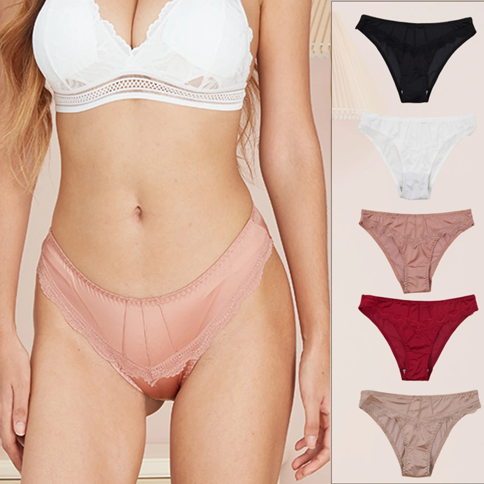 Low-waisted Women Underwear High Elasticity Women Floral Lace Trim Briefs Luxury Slippery Material Seductive Sexy Edge Fat Brief