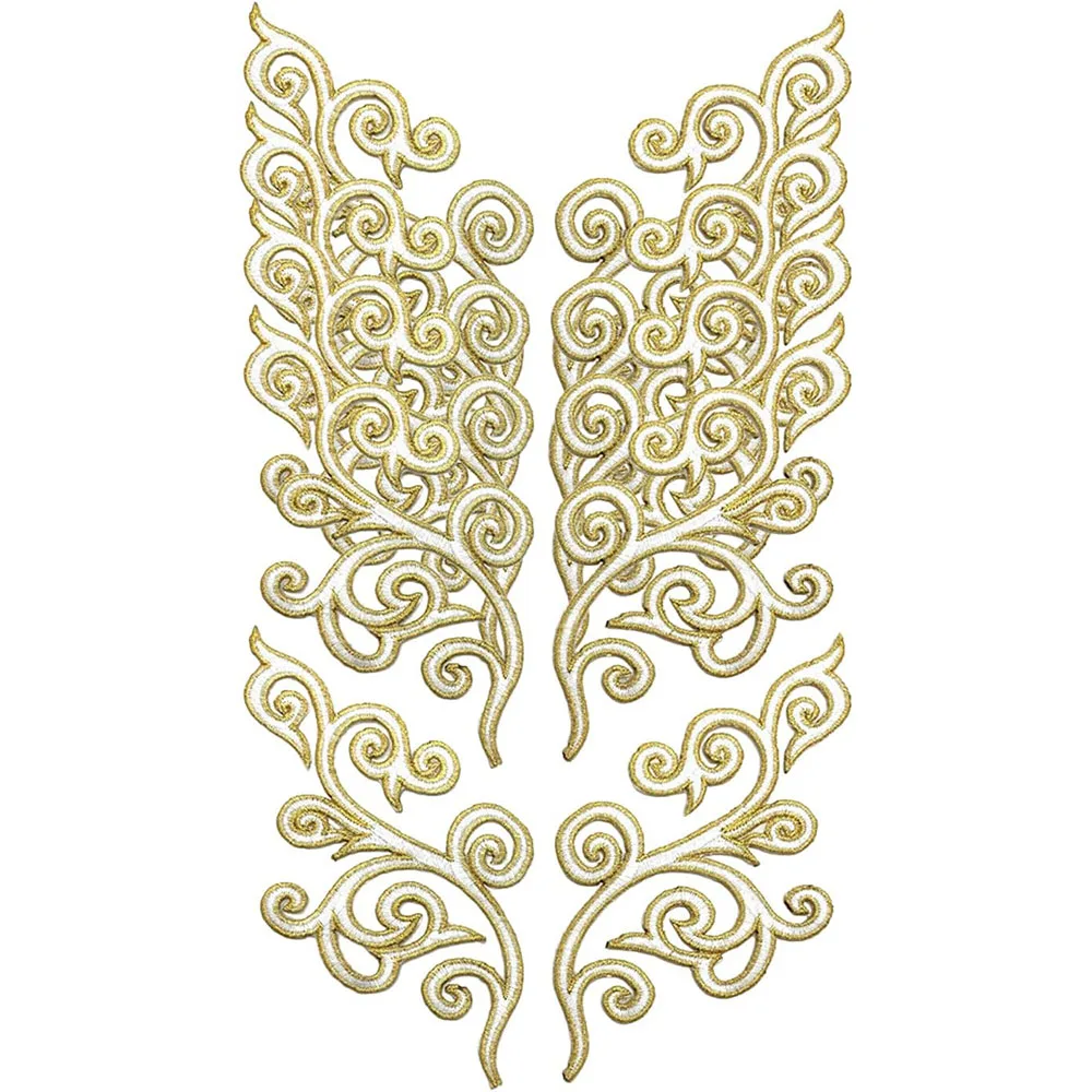 1 Pair Embroidery Golden Thread Flower Patches Fabric Bride Wedding Dress Bags DIY Accessories Sewing Repair
