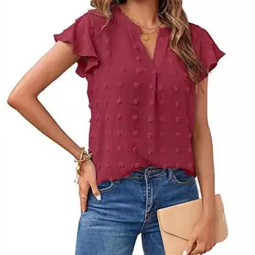 

V-Ne Pleated ort-Sved Polka Dot Flowy irt Loose Fit Youthful Sle Bubble Sve Casual Top for plus Size Men