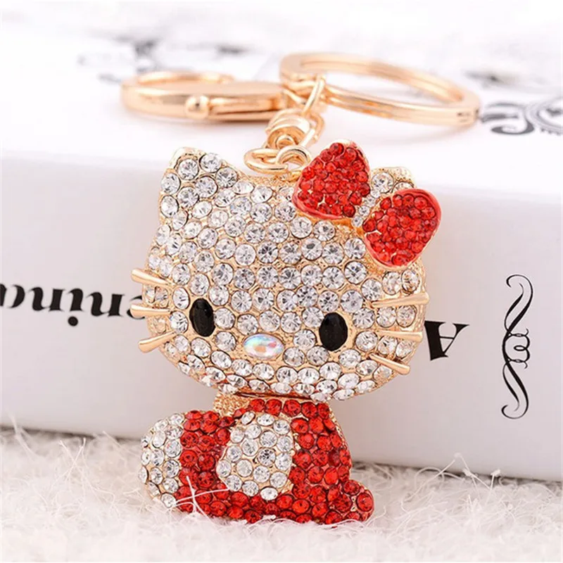 Cute Rhinestone Cat Keychains Alloy Animal Key Chain Ring Car Keyrings Women Bag Charm Fashion Chaveiros Carro Novelty Souvenir