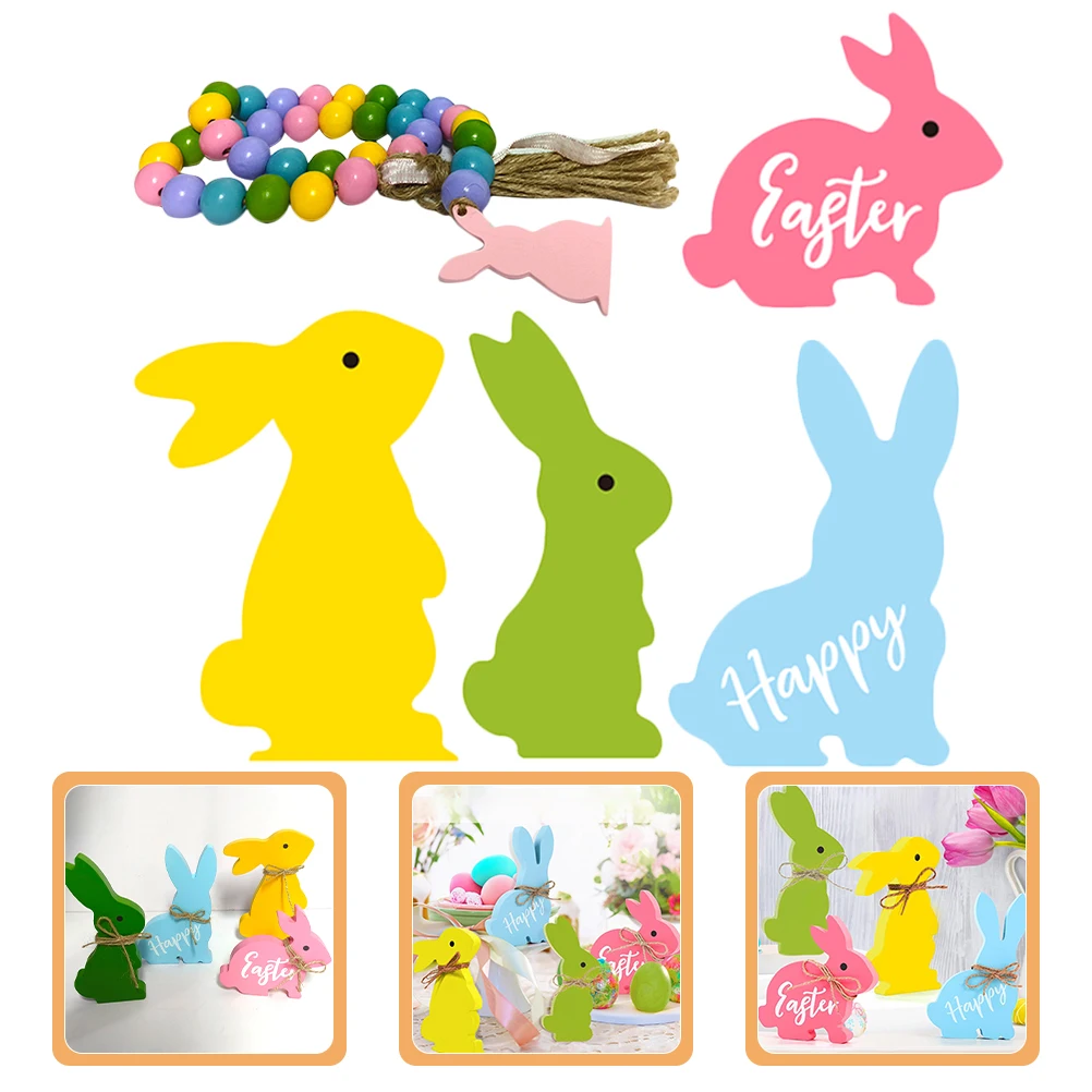 Wooden Bunny Beaded String Set Unique Design Easter Rabbit Decorations Smooth Surface Easy Clean Party Occasions