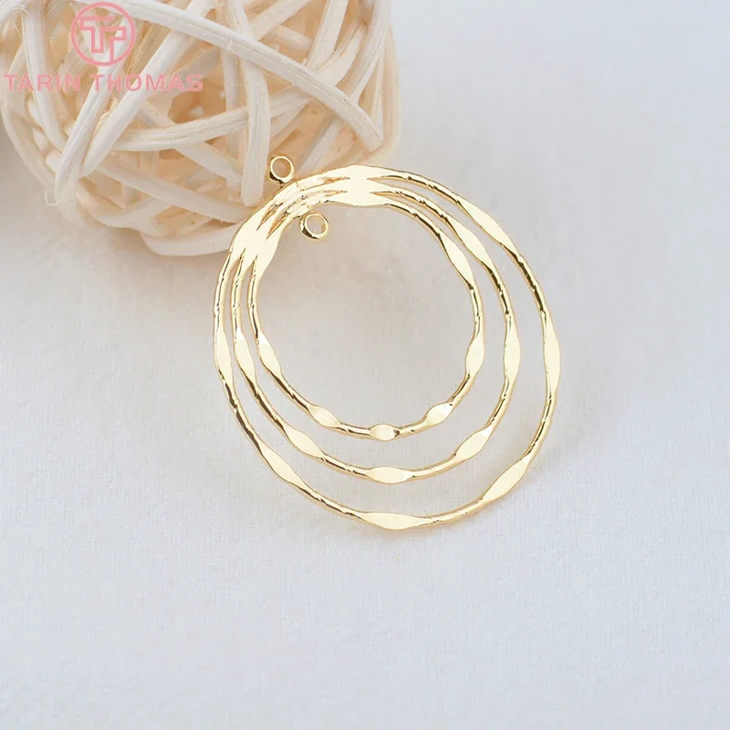 (877)4PCS 33MM 24K Gold Color Brass Round Circle Earrings Connector Charms High Quality Jewelry Making Findings Accessories