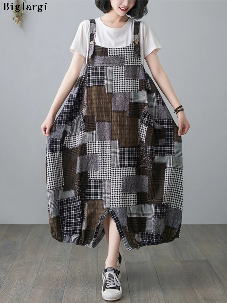 

Летние брюки без рукавов большого размера на бретелях, женские клетчатые полосатые модные повседневные женские брюки, свободные плиссированные женские брюки