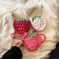 Handmade Knitted Children's Wool Coin Purse Cute Little Girl Strawberry Cross-Body Bag Girls' Leisure Mini Shoulder Bag