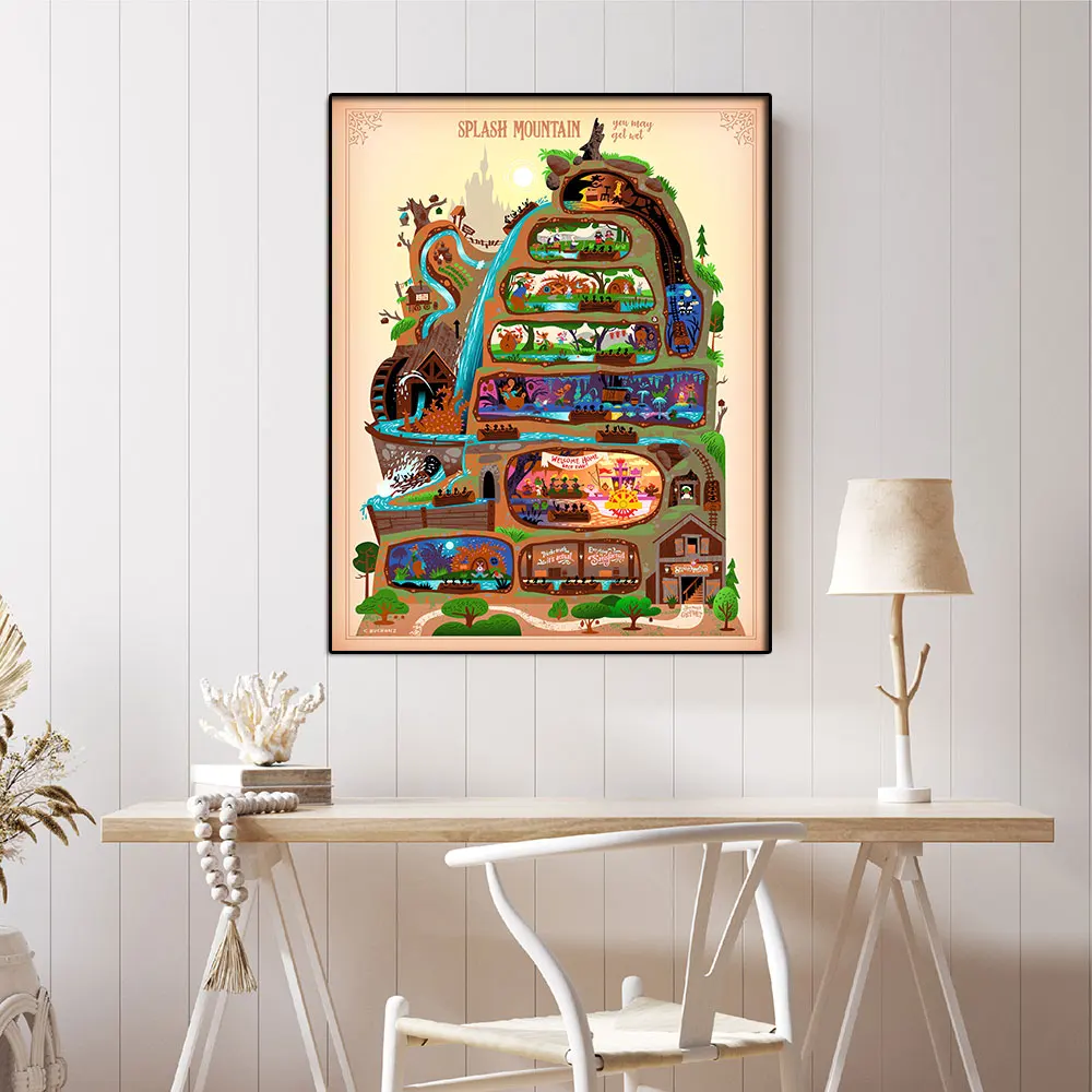 Splash Mountain Canvas Magic Kingdom Posters Walt Disney World Prints Wall Art Painting Disneyland Cuadros Home Room Decoration