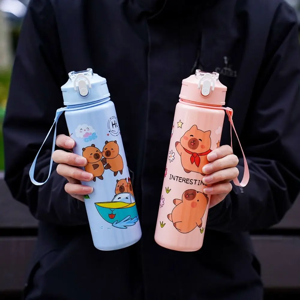 

750ml Capybara Water Bottles Cute Portable Capybara Drinking Bottle Dustproof Leakproof Cartoon Plastic Cup Coffee Cups