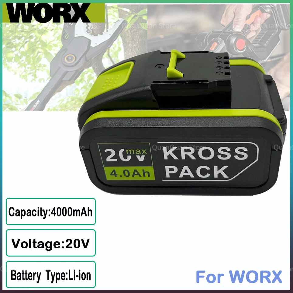 

WORX 20V battery 4.0Ah Lithium Rechargeable WA3553 WA3551 WA3553.1 WA3570 for All WORX Electric and Garden Tools