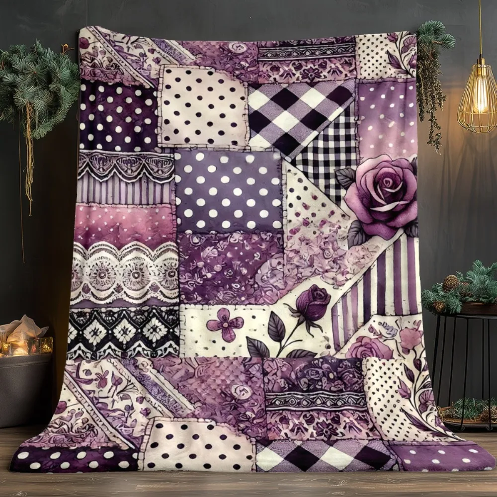 Adult's Vibrant Purple, White, and Black Color-Block Lightweight Thermal Throw Blanket, Suitable for All Seasons. This Nap Blank