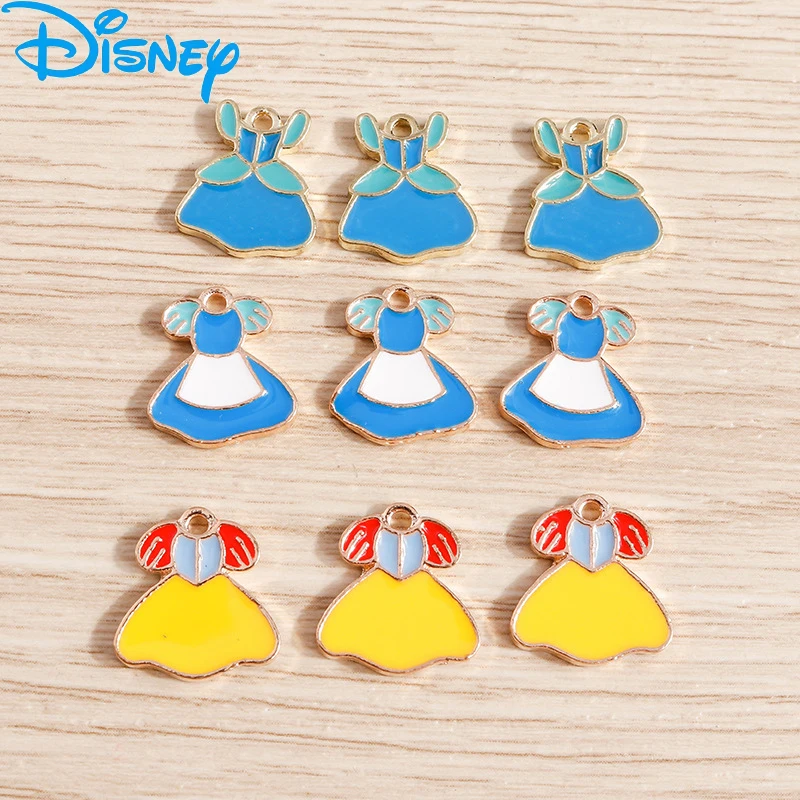 10pcs Disney Anime Figures Princess Dress Alloy Dripping Oil Accessories Cartoon Necklace Jewelry Pendant DIY Children Toys Gift