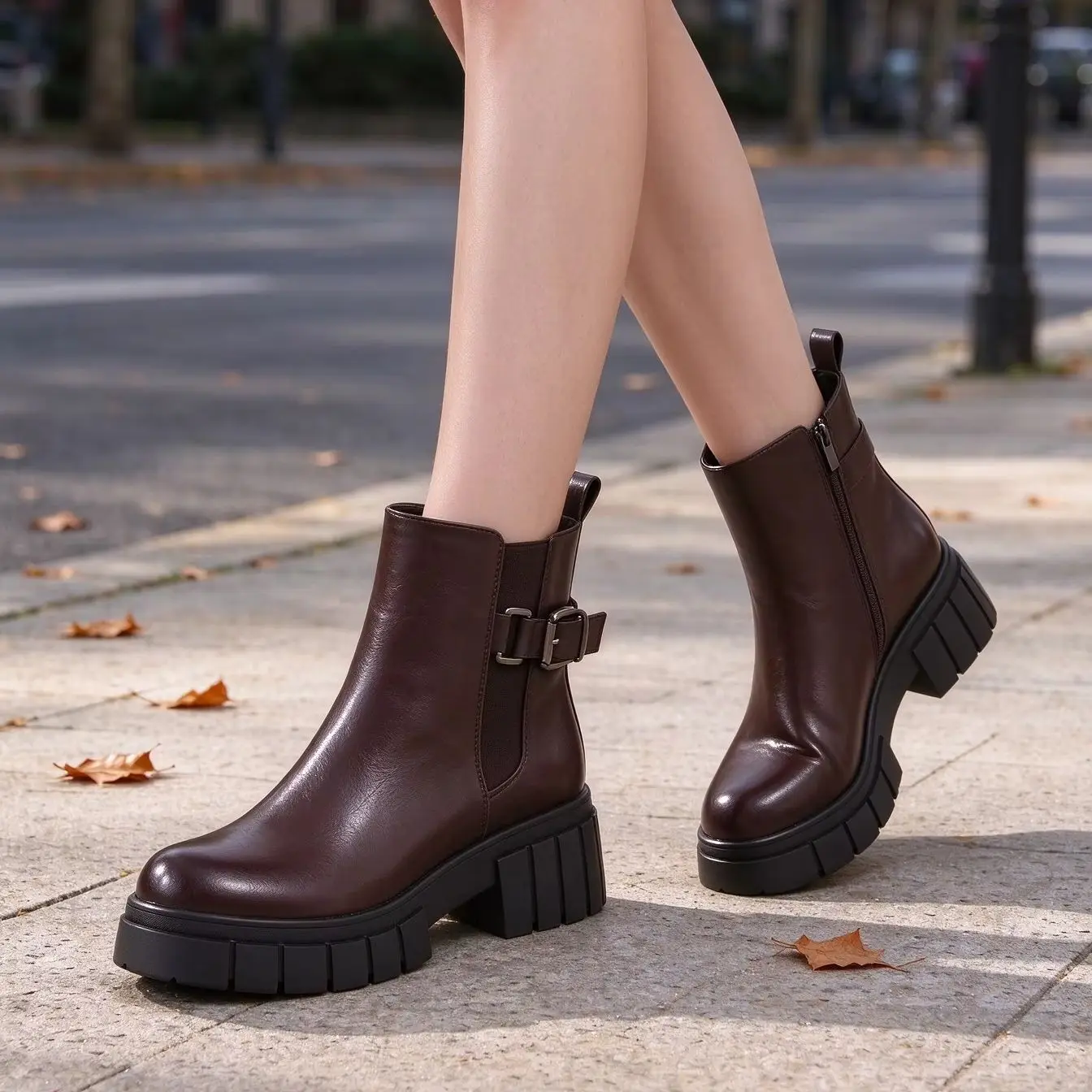 Women's Chelsea Ankle Boots, Commute‑Friendly Versatile Fashion Boots, Retro Classic Biker Boots with Belt Buckle Design