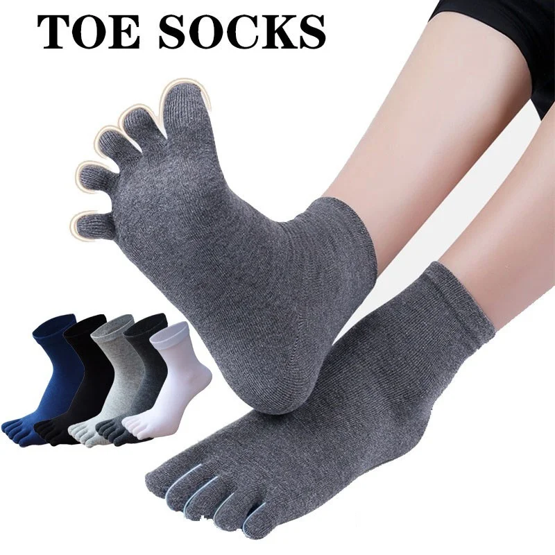 4 Pairs Men's Breathable Sweat Socks Toe Socks, Novelty Socks, Sports Socks