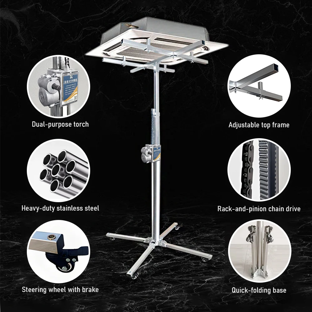 Heavy Duty Central AC Installation Lift 75KG Load Stainless Steel Thickened Folding Elevator Stand for HVAC Duct Installation