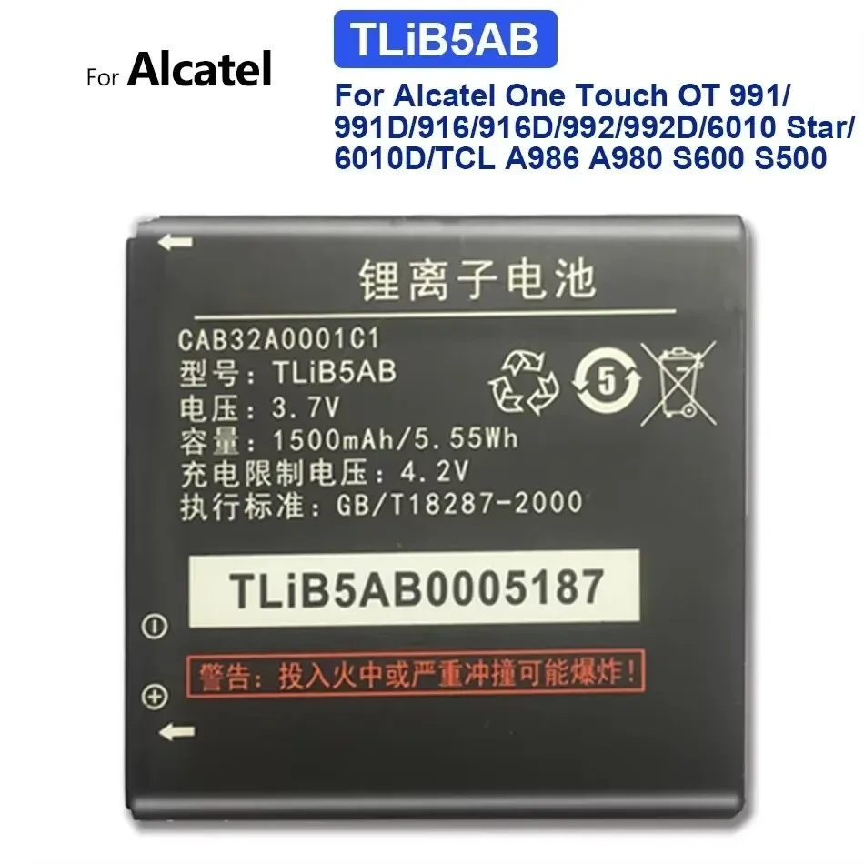 1500mAh-1800mAh Battery TLiB5AF TLiB5AB For Alcatel One Touch OT 997 997D Pop C5 768 OT800 OT710 6010 6010D Big Power Bateria